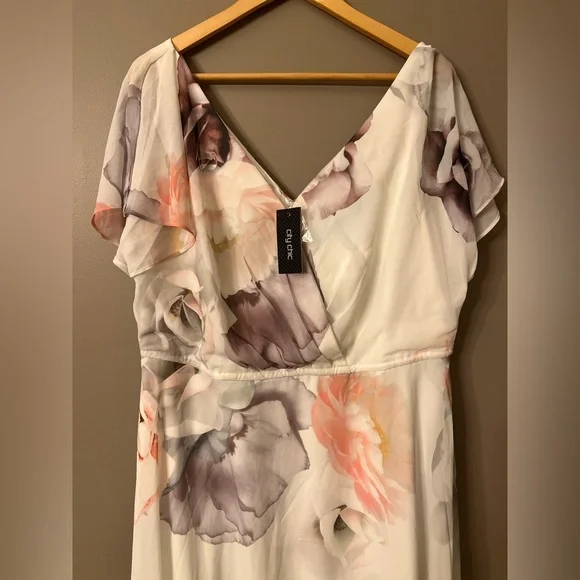 CITY CHIC Bella Rosa Ivory Maxi Dress Size 16 - Picture 4 of 11